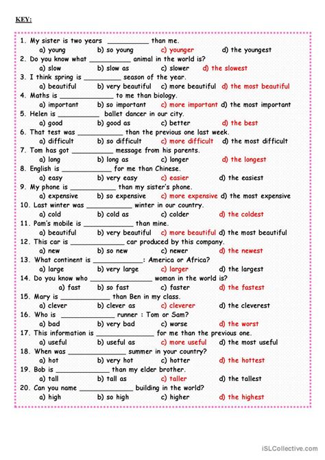 Comparatives And Superlative Adjectives Exercises - Printable Online