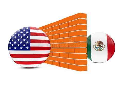 Usa and Mexico Border Wall Map with National Flags Stock Vector ...