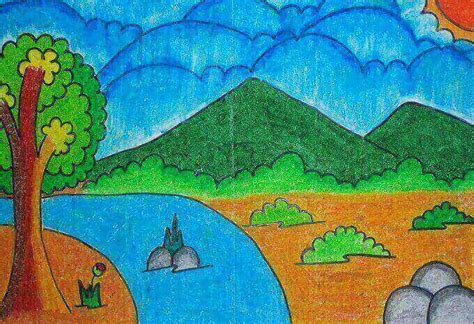 Sketsa Pemandangan Gambar Pemandangan Gunung Dan Sawah Yang Mudah ...