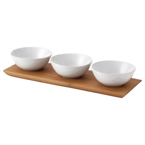 TYNGDLÖS tray with 3 bowls, bamboo/white - IKEA