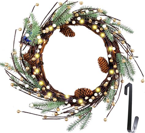 Amazon.com: FRISTMAS Christmas Door Wreath with Metar Hanger, 18" Lighted Wreath with Timer ...