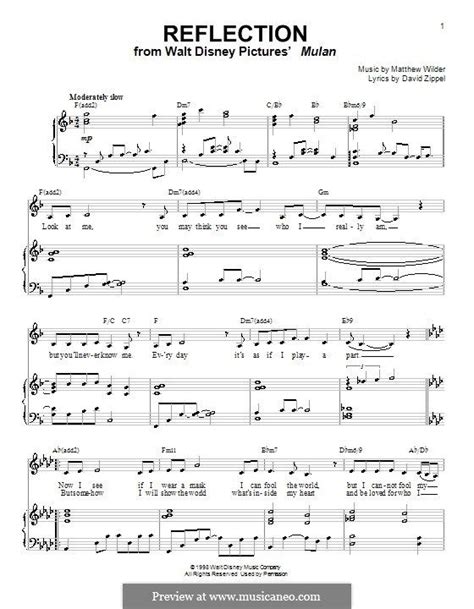 Reflection (from Disney's Mulan) by M. Wilder | Christmas sheet music ...