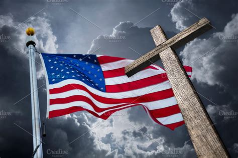 American flag with a christian cross ~ Abstract Photos ~ Creative Market