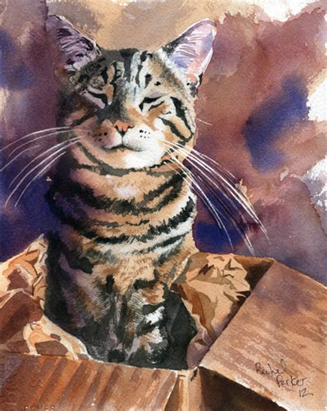 Brown Tabby Cat Art Print of My Watercolor Painting Cat in a - Etsy