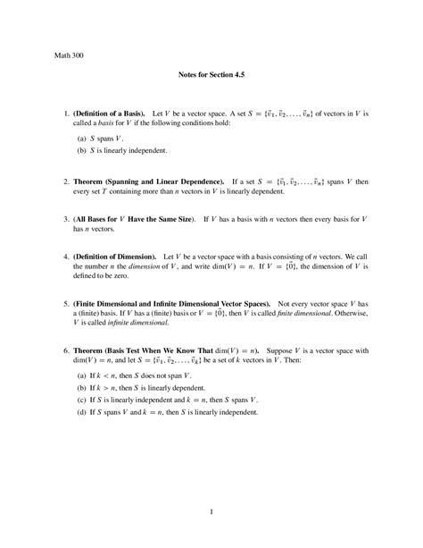 Basis, Finite Dimensional and Infinite Dimensional | MATH 300 - Docsity