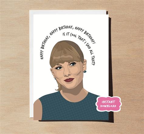 Taylor Swift Lyrics Birthday Card PRINTABLE - Etsy