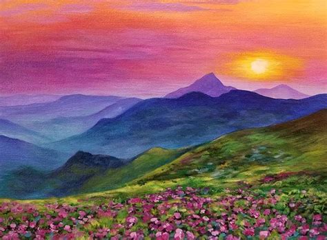 acrylic painting mountain sunset - Lester Nickerson