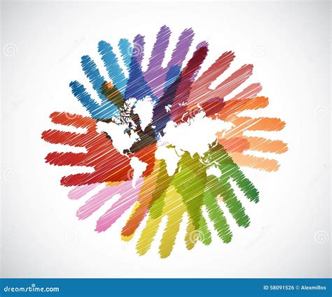 World Map Over Diversity Hands Circle Stock Illustration - Illustration of party, human: 58091526