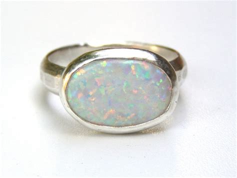 White Opal Ring Silver Sterling Ring Cocktail White Opal - Etsy