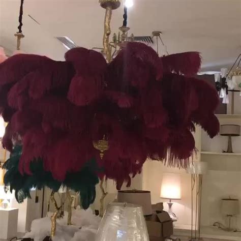 2020 Contemporary Pink Red Feather Light Chandelier Brass Ostrich ...