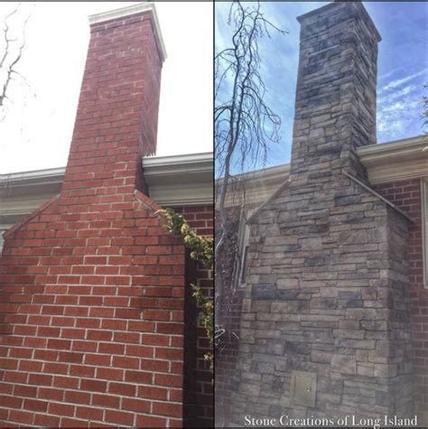 Stone Veneer Chimney - Before & After