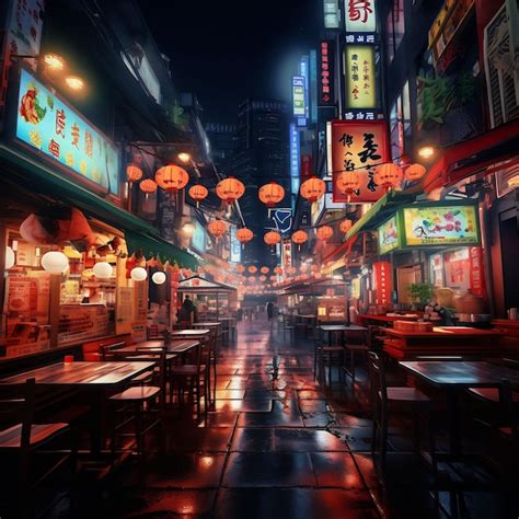 Premium AI Image | a photo of shanghai night market in the style of japanese colorful ...