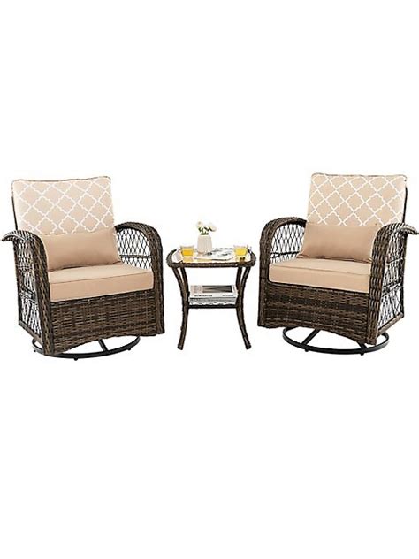 Costway Patio 3pcs Wicker Swivel Rocker Set 2 Rocking Chairs 360 ...