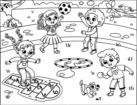 Premium Vector | Black and white a vector illustration of happy kids playing in the playground