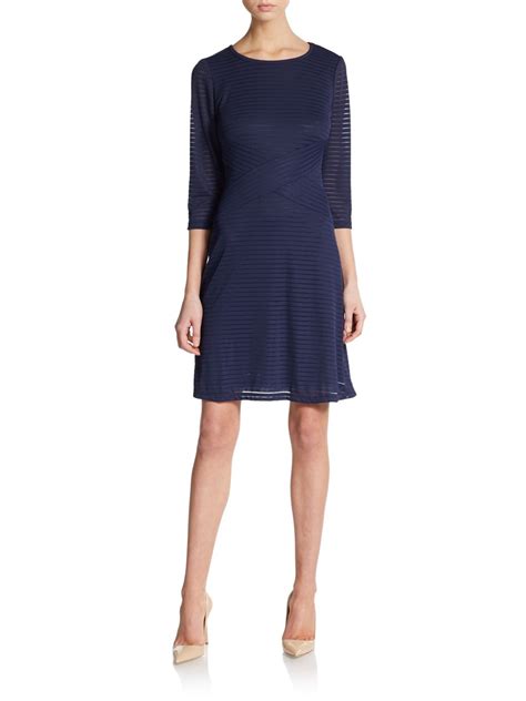 Saks fifth avenue black label Tonal Striped Knit Dress in Blue | Lyst