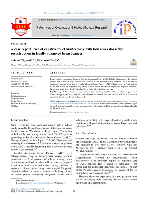 (PDF) A case report: role of curative toilet mastectomy with latissimus ...