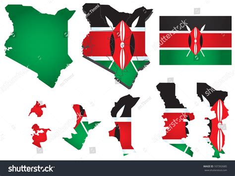 Kenya Map With Flag Stock Vector Illustration 107392685 : Shutterstock