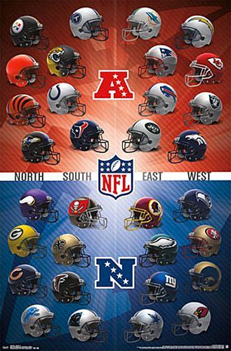 NFL Football Logos Official Wall Poster (All 32 Team Helmets ...