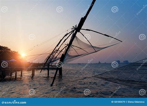 Chinese Fishing Nets at Sunset Stock Image - Image of sunrise, landscape: 58180479