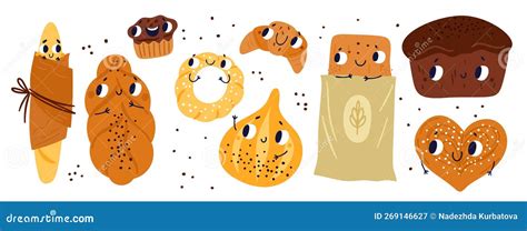 Bread Characters. Bakery Creatures with Funny Faces and Hands. Happy ...