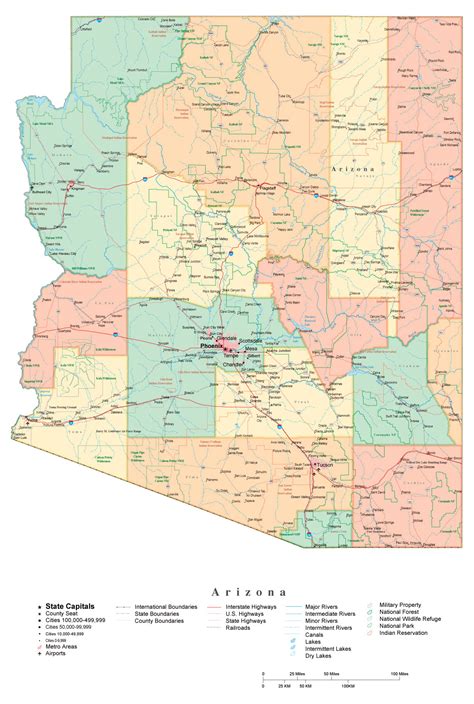 Administrative map of Arizona state. Arizona state administrative map ...