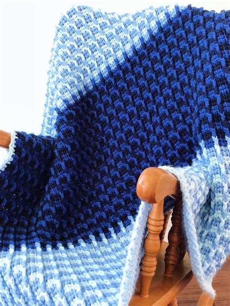 Knotes and Knots — Blue tunisian crochet baby blanket