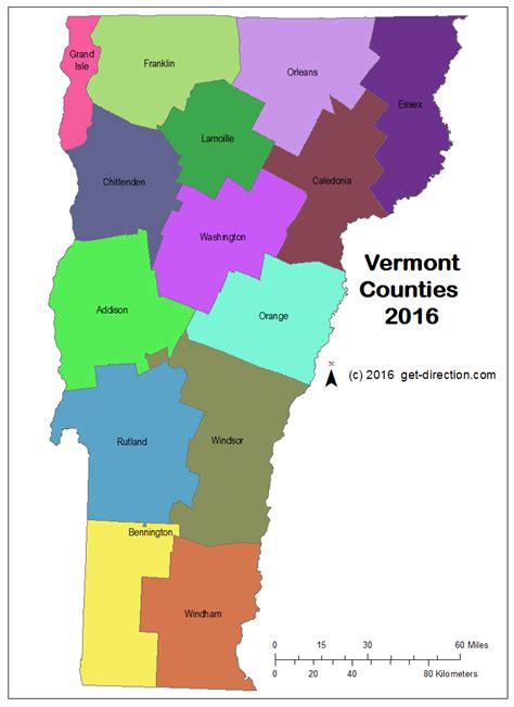 Map of Vermont Counties