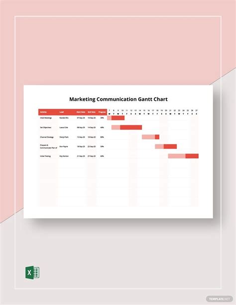 Marketing Communication Gantt Chart Template in Excel - Download ...