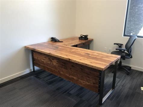 L Shaped Desk. Two Piece Desk. Desk With Privacy Wall. Industrial, Reclaimed Wood Desk. Office ...