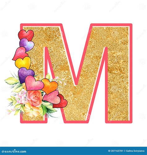 Artistic Alphabet, Letter M Illustration with Summer Bouquet Leaves and Flowers, Ane Hearts ...