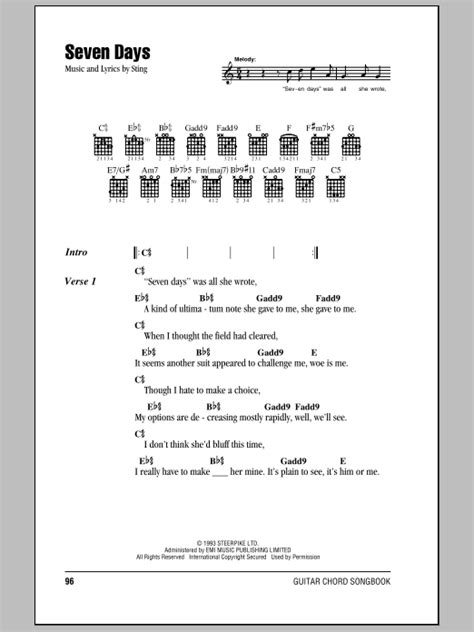 Seven Days by Sting - Guitar Chords/Lyrics - Guitar Instructor