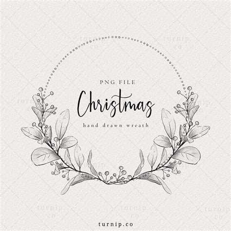 Christmas Wreath Clipart Black and White Holiday Wreath PNG - Etsy