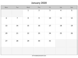 January 2020 Editable Calendar with Holidays