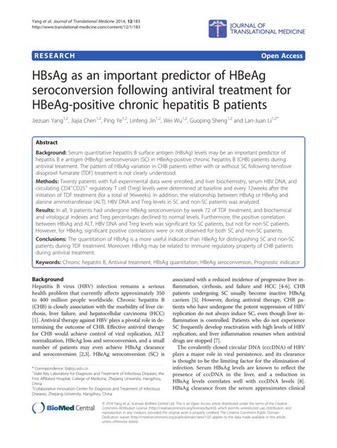 (PDF) HBsAg as an important predictor of HBeAg seroconversion following ...