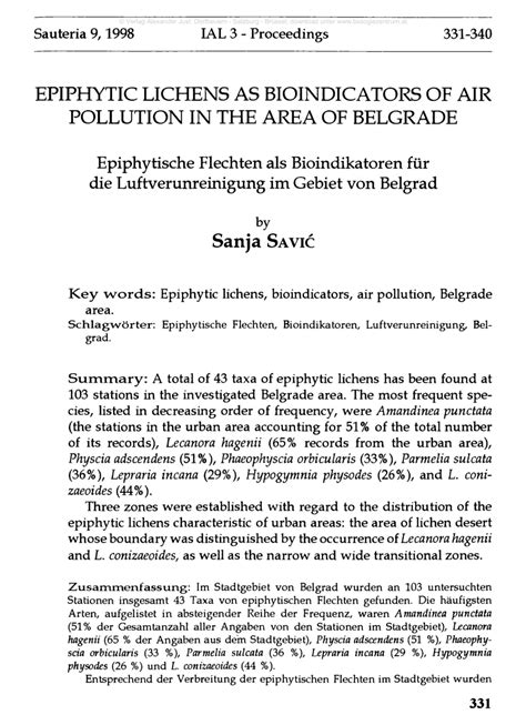 (PDF) Epiphytic lichens as bioindicators of air pollution in the area ...