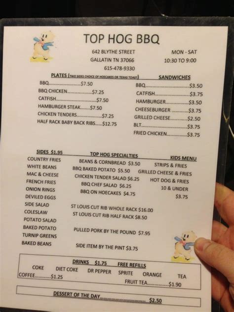 Top Hog BBQ Menu, Menu for Top Hog BBQ, Gallatin, Nashville ...