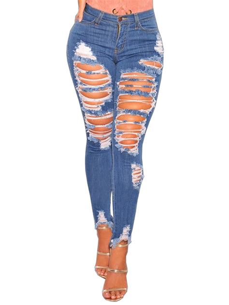 [25% OFF] 2021 Women Casual Destroyed Ripped Distressed Skinny Denim ...