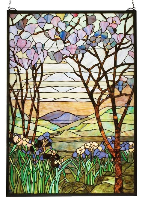 Tiffany Magnolia & Iris | Stained Glass Panel | 29" X 40" | Shop Home Decor | Art & Home ...