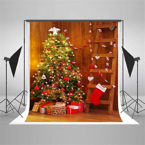 HelloDecor Polyester Fabric 5x7ft Merry Christmas Photography Backdrops Wood Wall and Floor ...