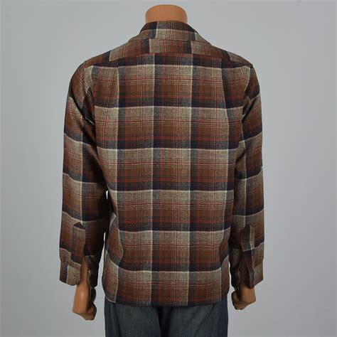 XL 1960s Mens Pendleton Wool Plaid Shirt VTG Long Sleeve Square Cut Patch Pocket | eBay