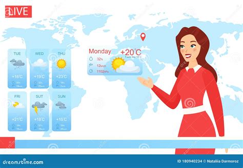 Tv Weather Forecast Report Vector Illustration, Cartoon Flat Attractive ...