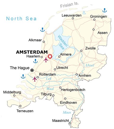 Netherlands Physical Features Map