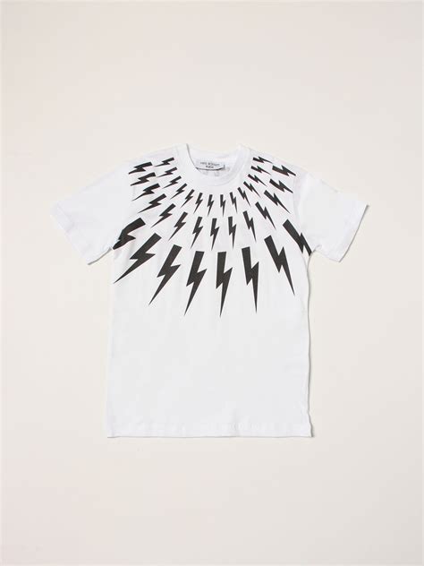 NEIL BARRETT: t-shirt with lightning print - White | Neil Barrett t-shirt 30593 online on GIGLIO.COM