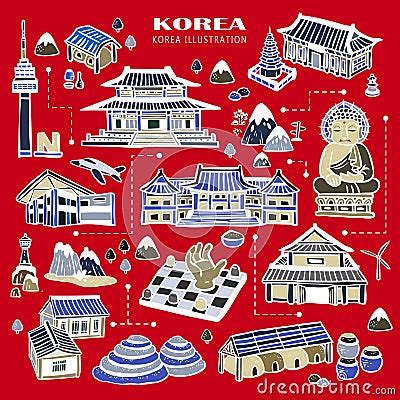 Korea Attractions Collection Cartoon Vector | CartoonDealer.com #61890131