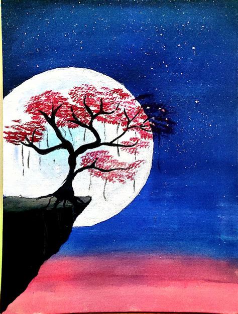 Moon and tree | Tree art, Easy canvas painting, Canvas painting