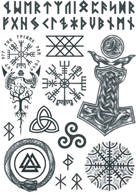 Viking Tattoo Set 2 Norse Tattoos / Viking Temporary Tattoo Set / Mjölnir Tattoo / Aegishjalmur ...