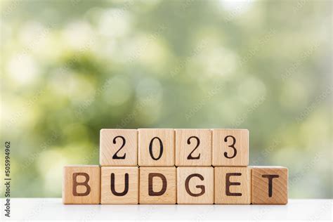 2023 Budget planning and allocation concept. Wooden cube the ...