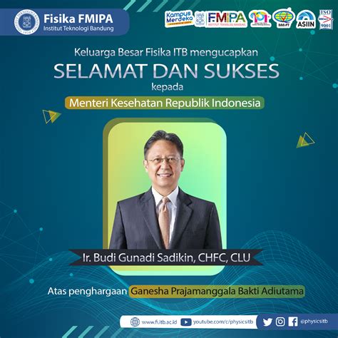 Selamat dan sukses kepada Menteri Kesehatan Republik Indonesia – Fisika ITB