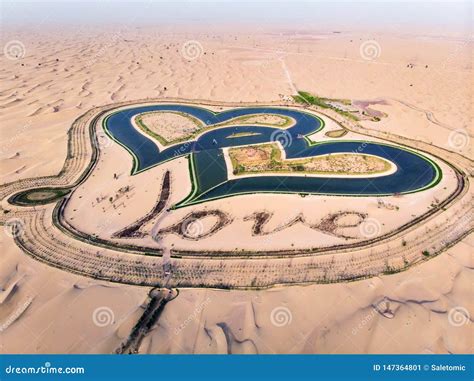 Heart Shape Love Lakes in Dubai Desert Aerial View Stock Image - Image ...