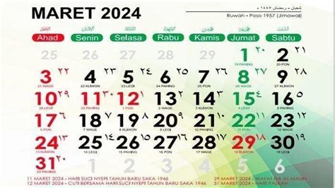 Kalender 2024 Jadwal Libur Nasional dan Cuti Bersama Jelang Puasa Lebaran Idul Fitri 2024 ...